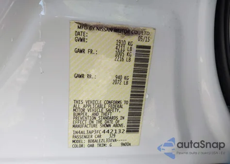 2015 Nissan Altima 2.5 S from USA, damaged, VIN 1N4AL3AP3FC442132